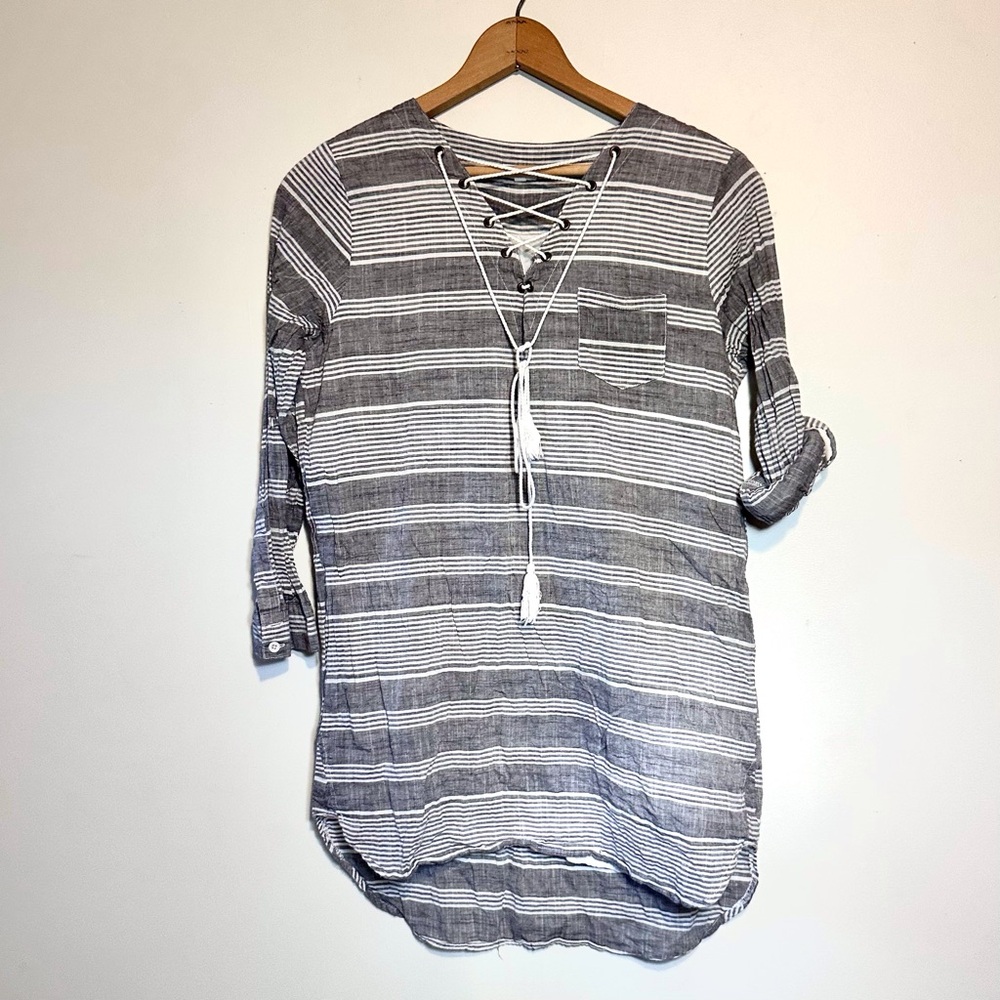 100% Cotton Striped Fully Lined shirt dress/coverup SZ L